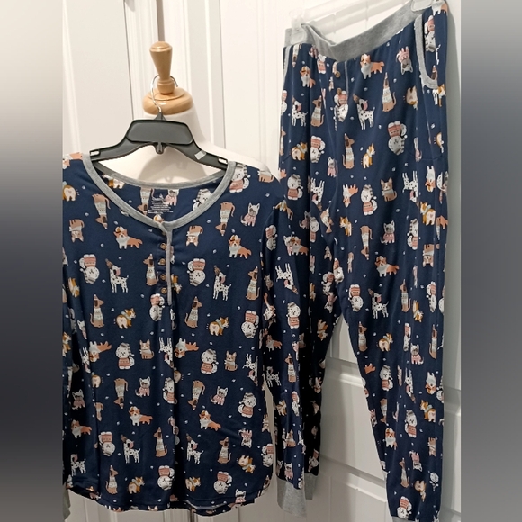Cuddle Duds Ladies Navy  Dog Print Pajamas Sz Large #0355 - Picture 1 of 8